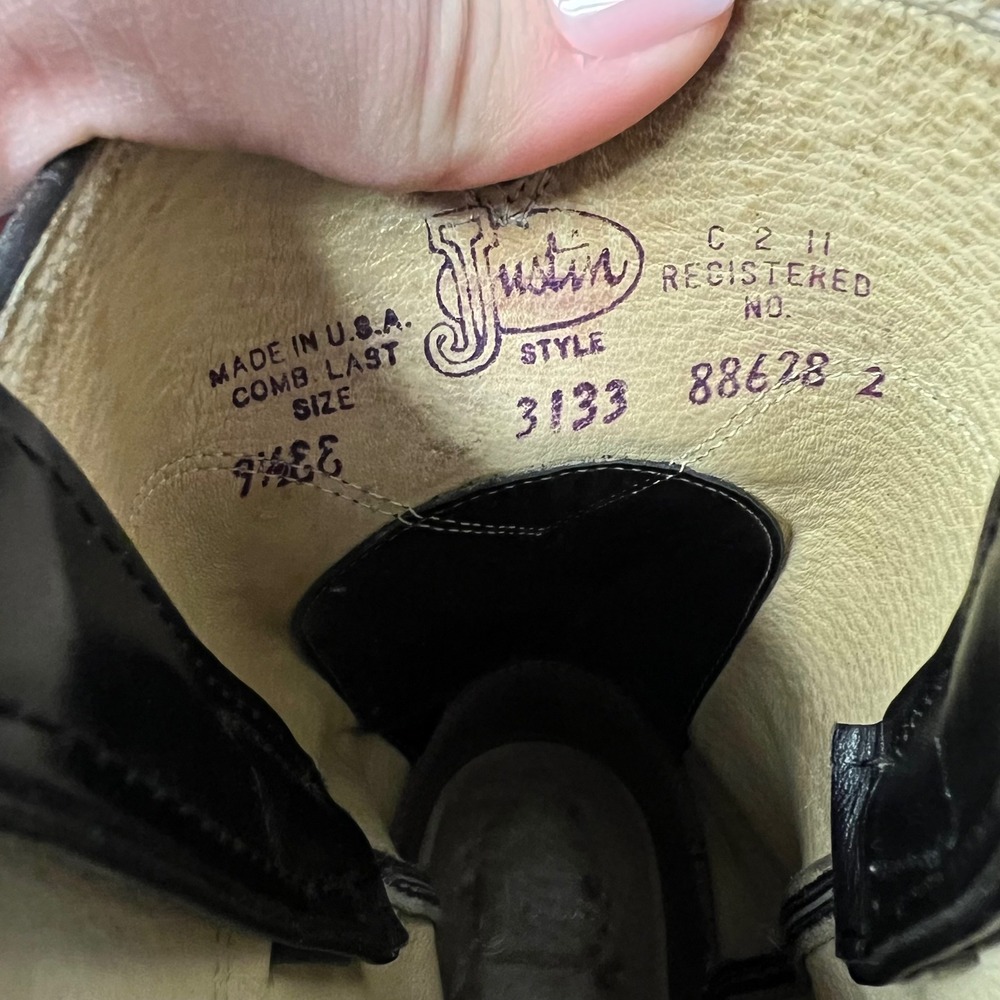 Justin Mens Black Leather Vintage Western Roper Boot 3133 Made in USA Size 9.5EE - Picture 7 of 7